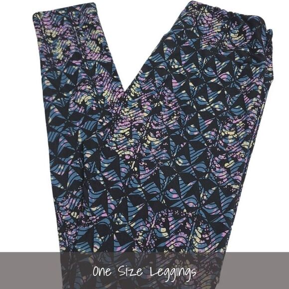 LuLaRoe OS Leggings One Size Black Purple NEW - Picture 1 of 1